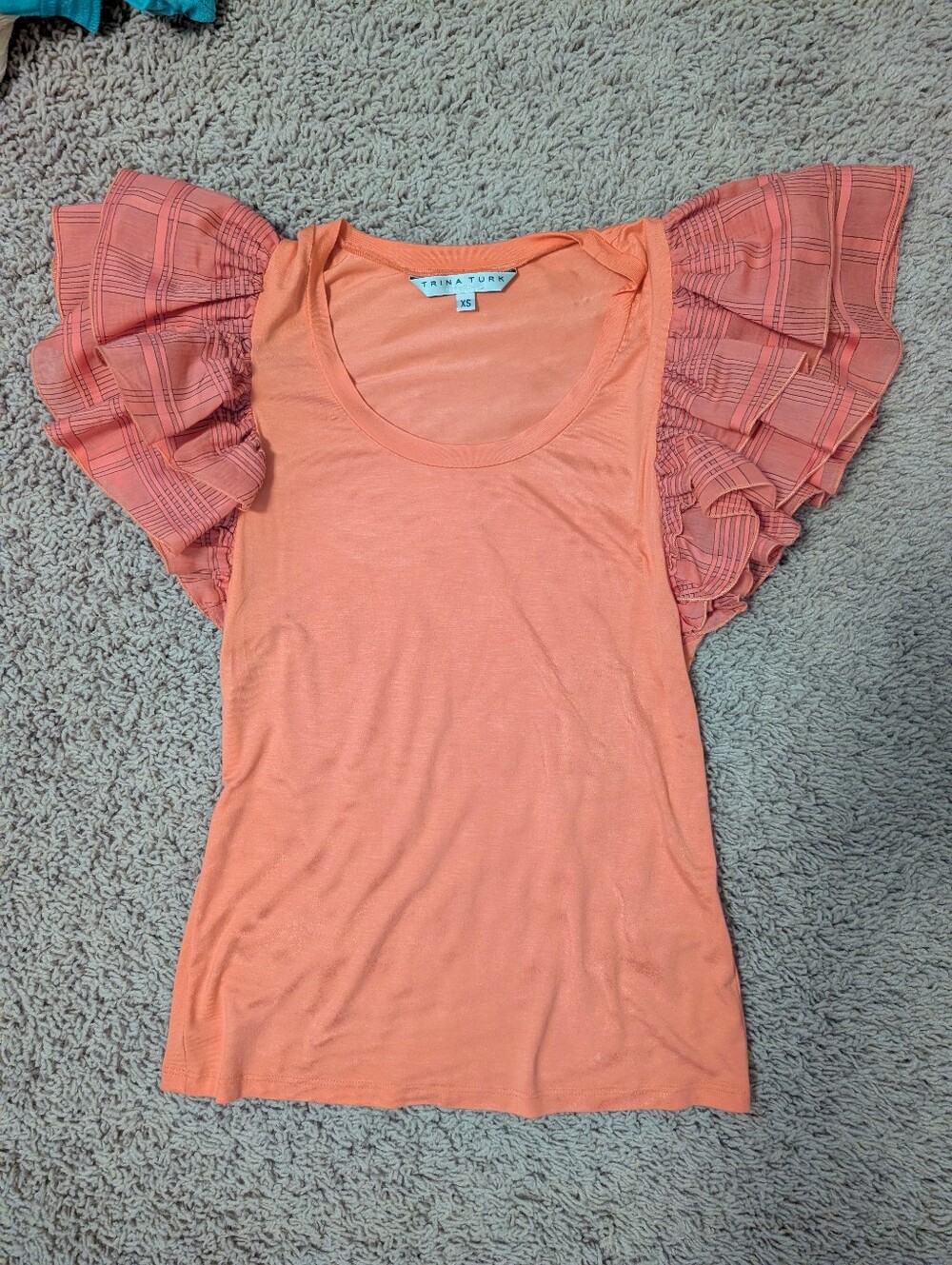 Trina Turk Coral Ruffle Sleeve Tee
